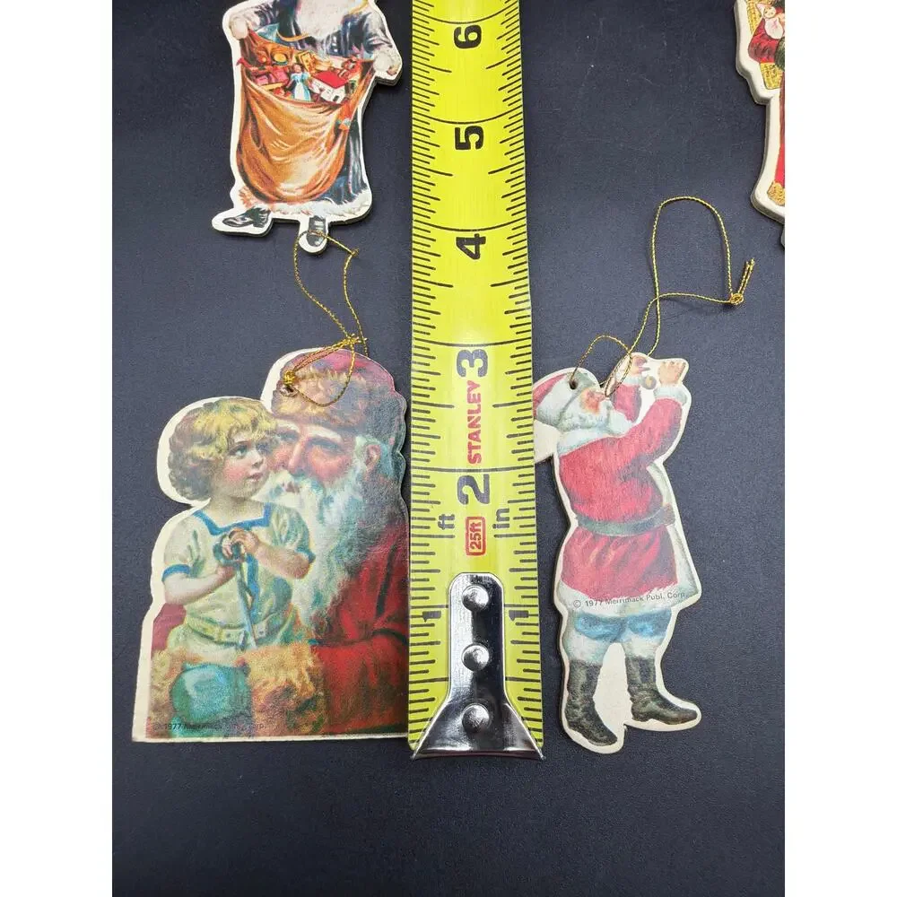 Vintage 1977 Merrimack Victorian Santa Christmas Ornaments Die Cut Set of 7